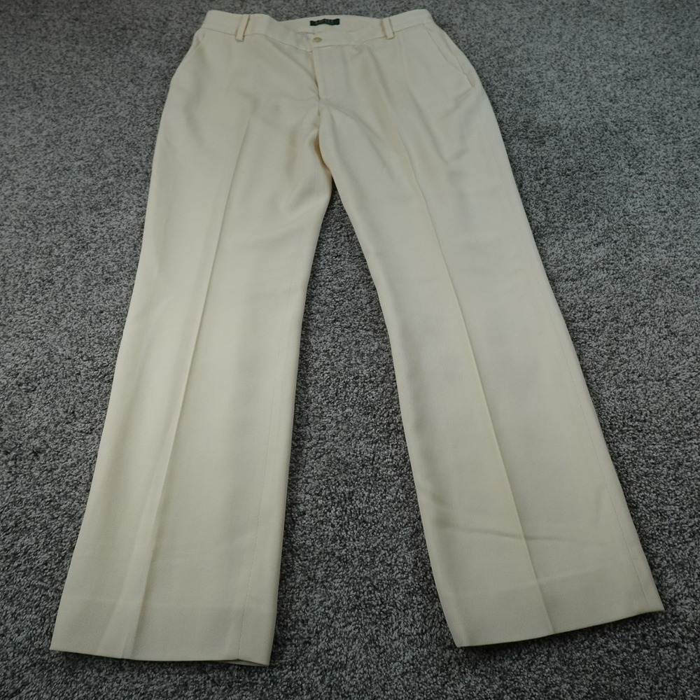 Ralph Lauren Pants Womens 14 Ivory Cream Wool Chino Dress Trouser Flat Front LRL